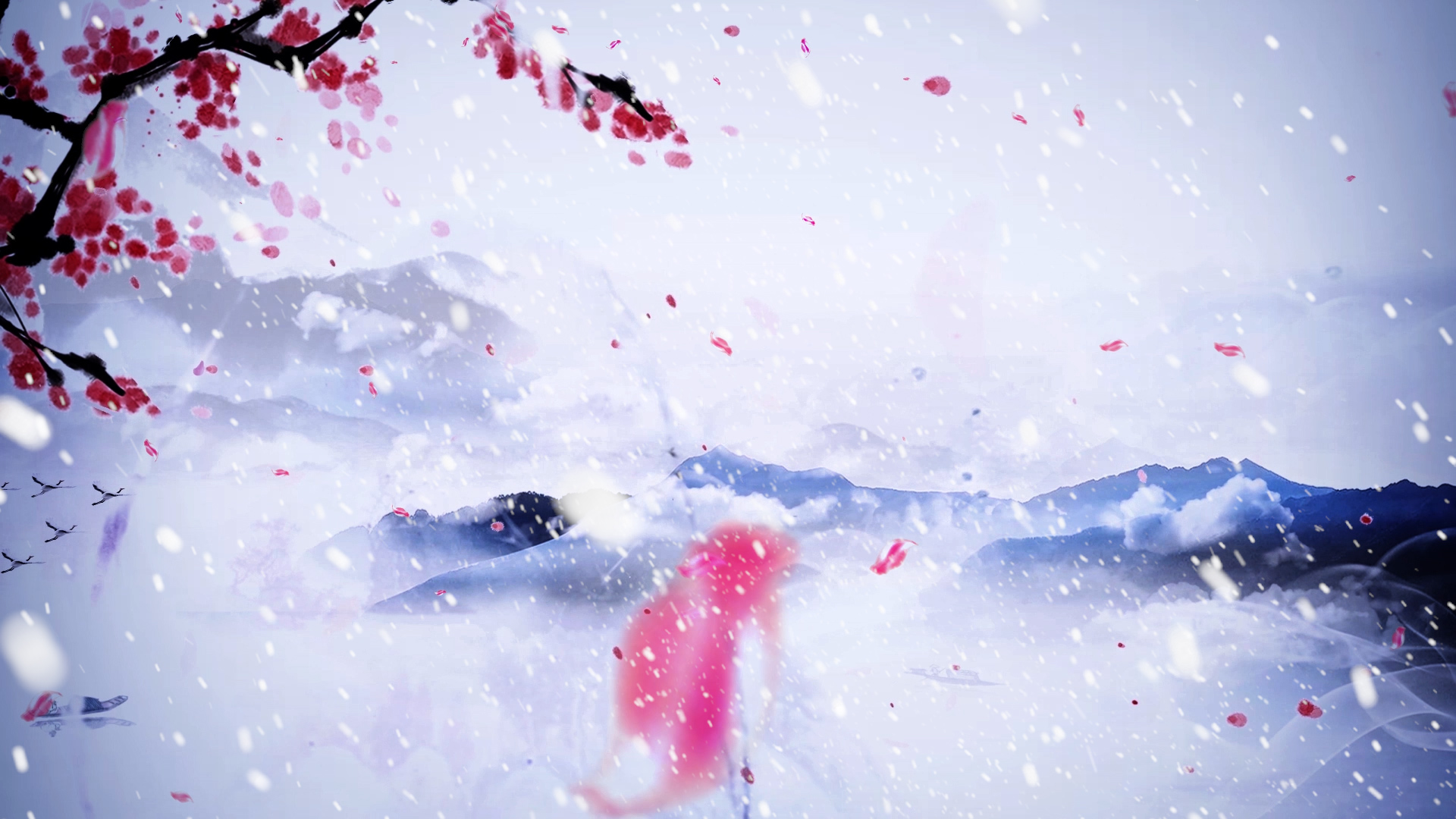 水墨发如雪视频背景led演出舞台大屏