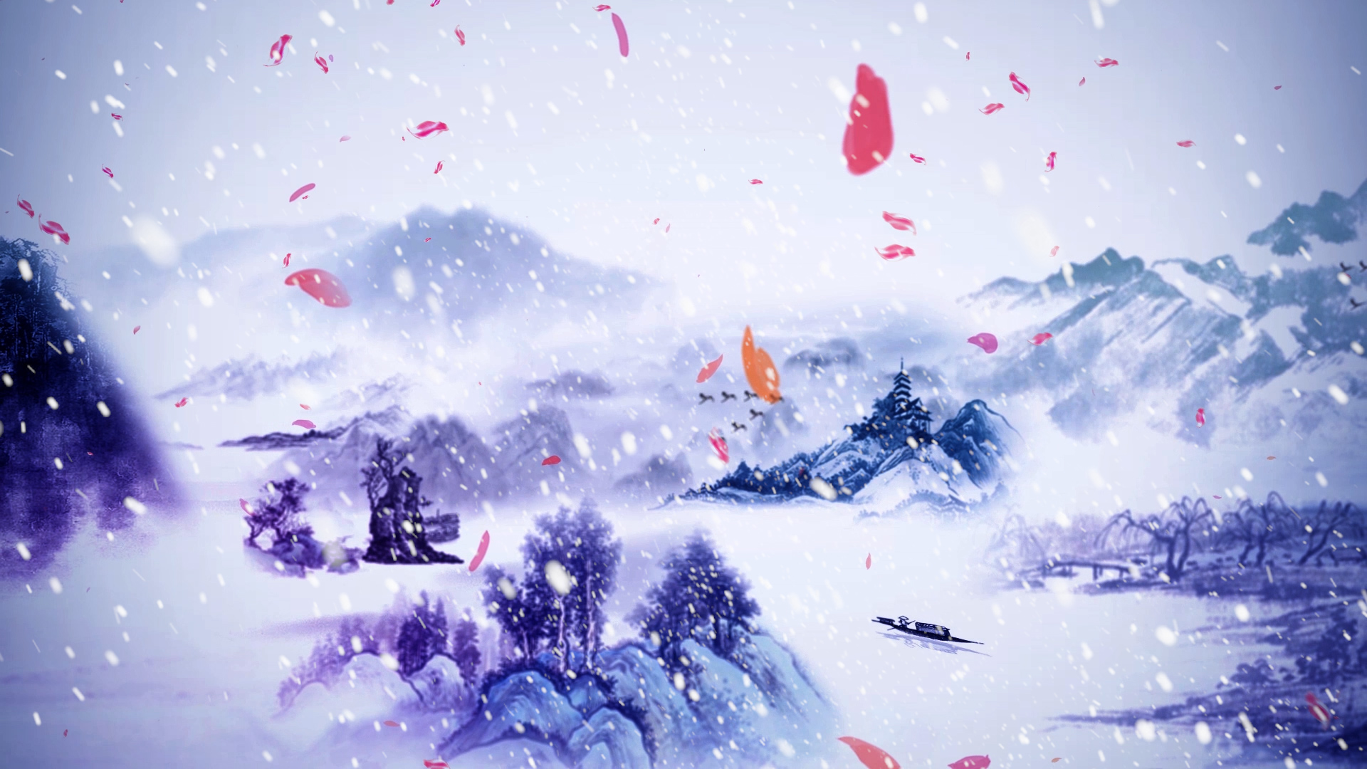 视频素材 配乐歌舞成品 水墨发如雪视频背景led演出舞台大屏